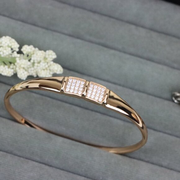 Elegant Rose Gold Bangle with Twin Pave Diamond Accent Detailing, XPBL0513 - Picture 12 of 12